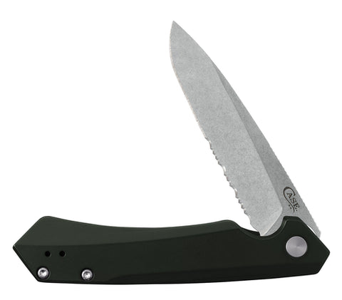 Case - OD Green Anodized Aluminum Kinzua® (Kinzua S35VN) - Serrated Spear Blade